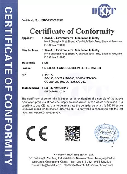 Noxious Gas Corrosion Test Chamber CE